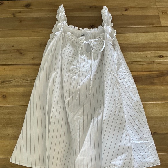 Princess Polly Swing Mini Dress Pinstripe Ruffle Off Shoulder Women's Size 10 - Picture 8 of 8